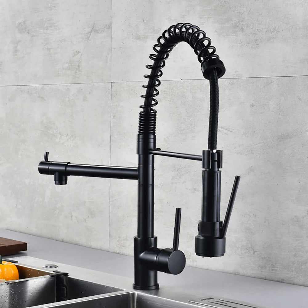DQOK Black Brushed Spring Pull Down Kitchen Sink Faucet Hot and Cold Water Mixer Tap