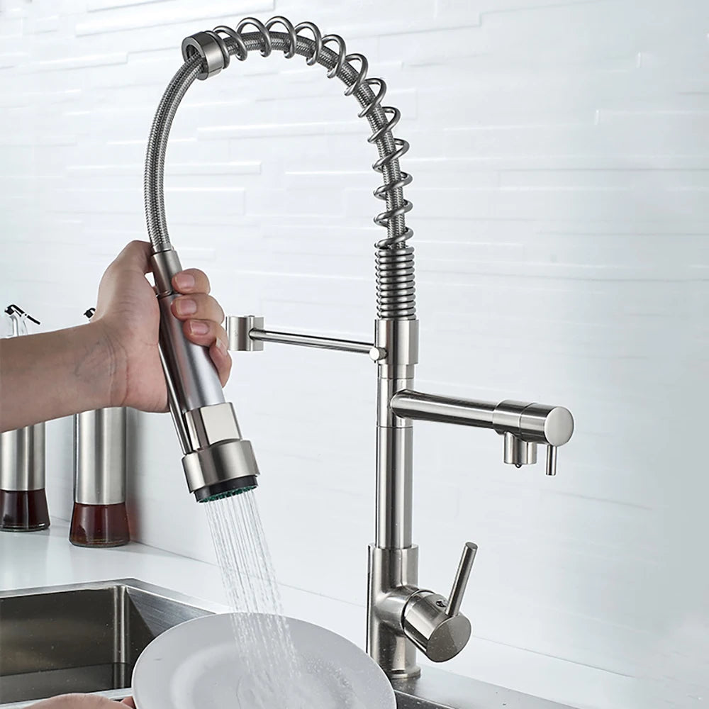 DQOK Black Brushed Spring Pull Down Kitchen Sink Faucet Hot and Cold Water Mixer Tap