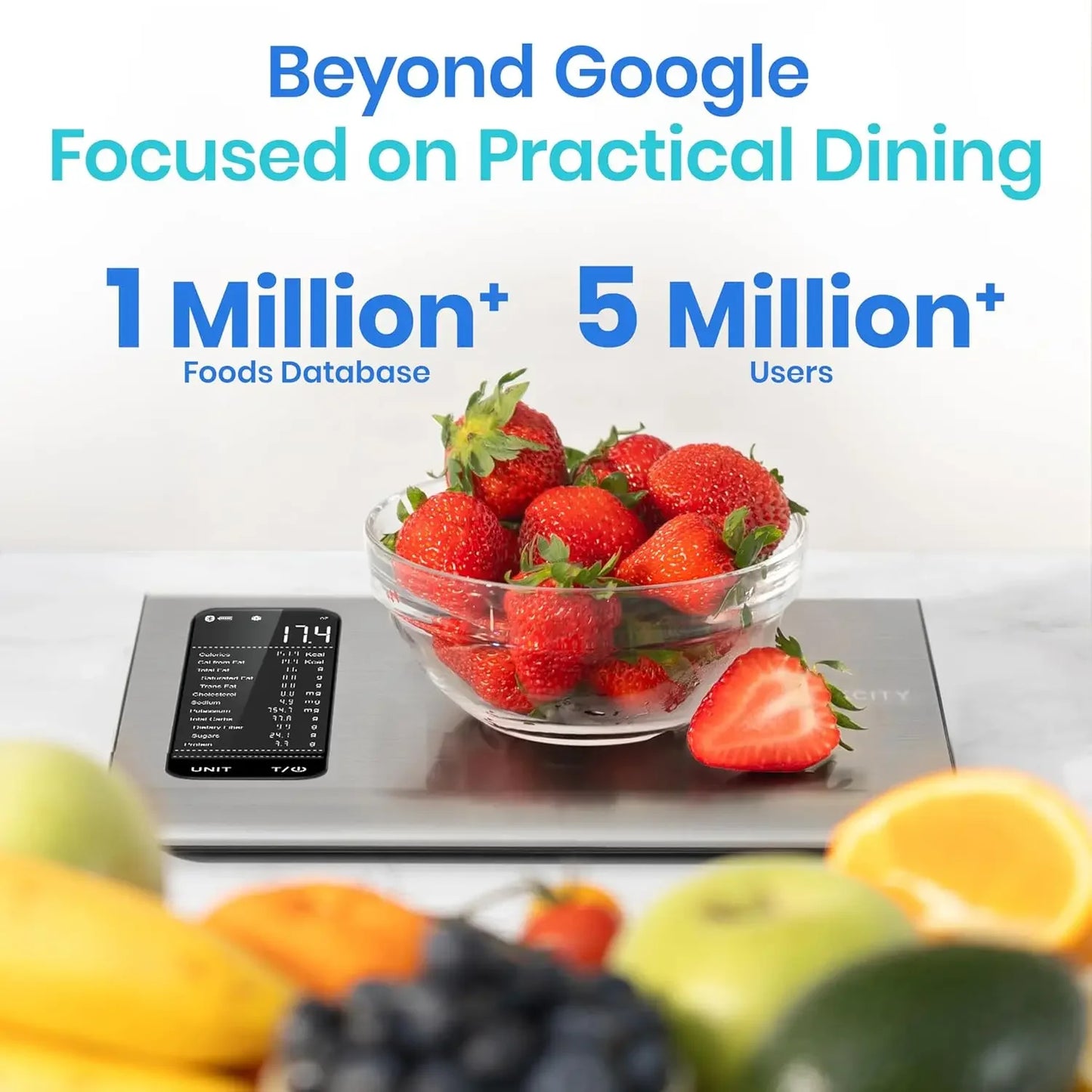 Smart Food Kitchen Scale with Nutritional Calculator and Free App for 19 Nutrients Tracking