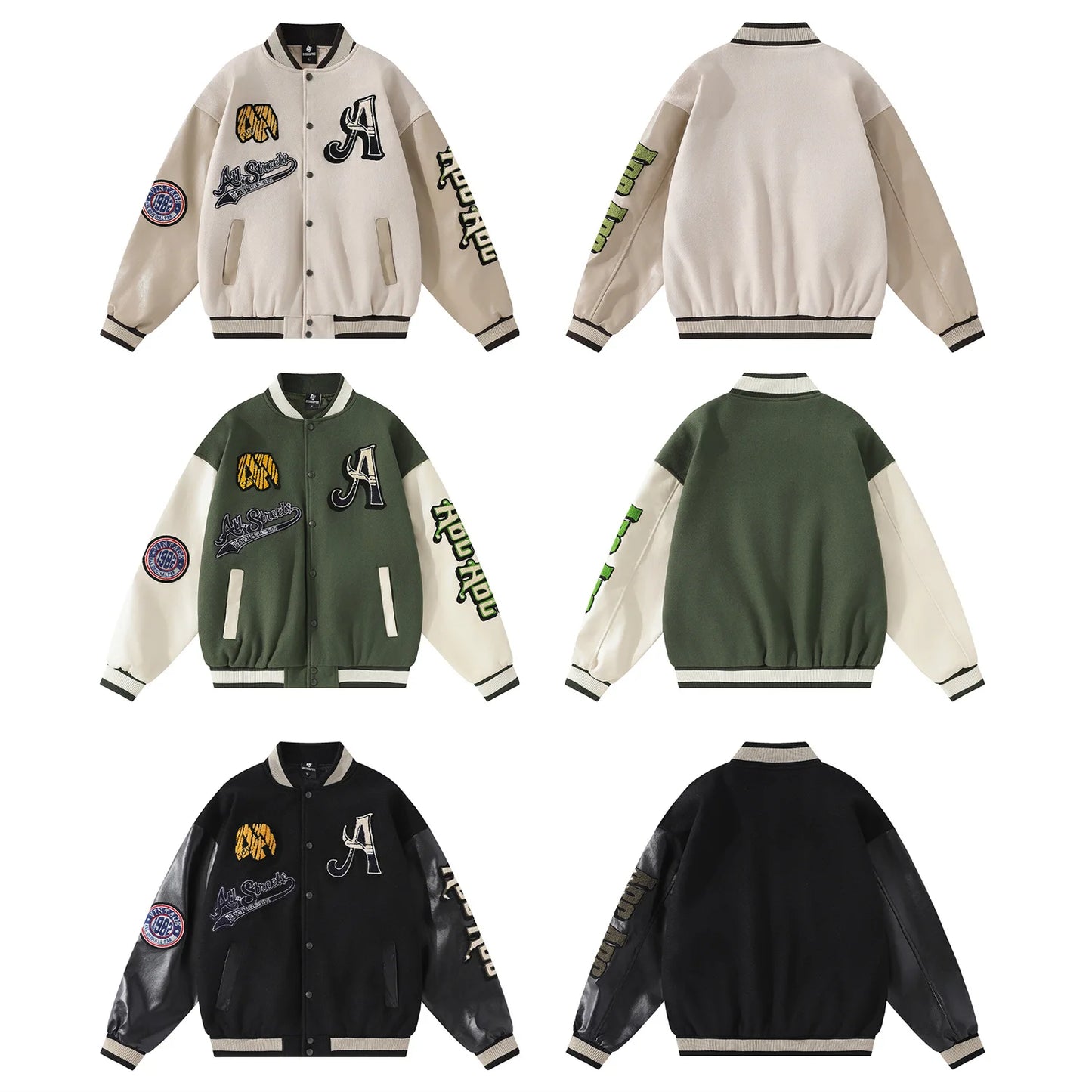 Letter Embroidery Men's Baseball Jacket Y2k Vintage Hip-Hop Varsity Windbreaker Coat