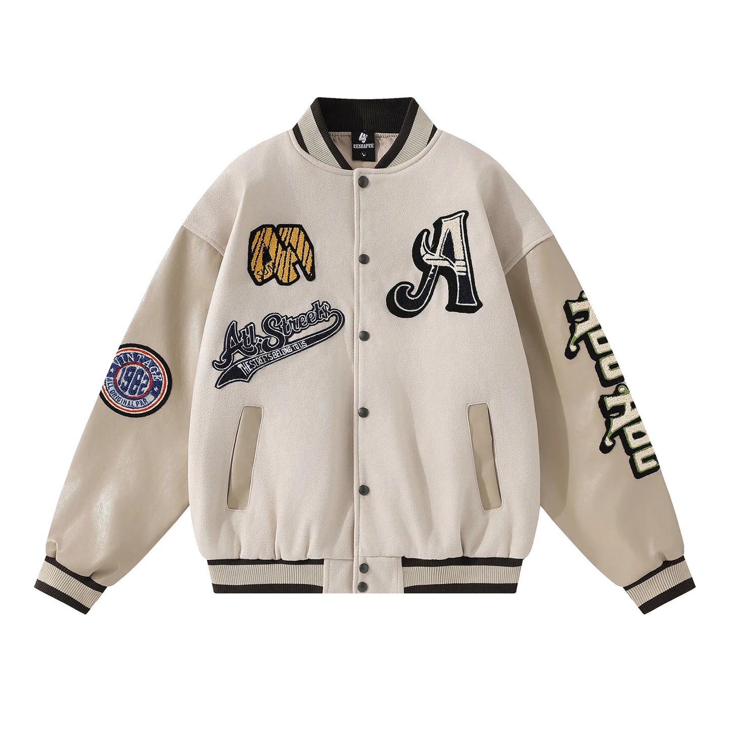Letter Embroidery Men's Baseball Jacket Y2k Vintage Hip-Hop Varsity Windbreaker Coat