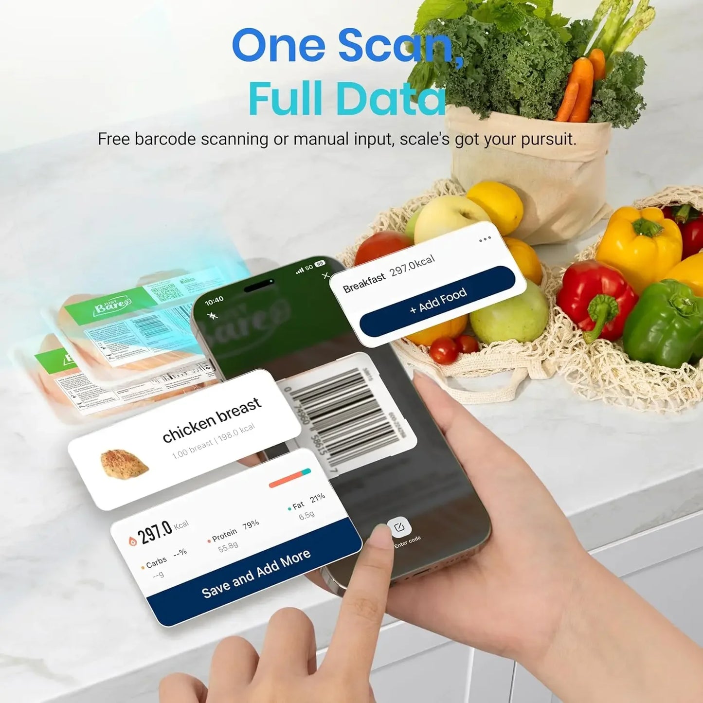 Smart Food Kitchen Scale with Nutritional Calculator and Free App for 19 Nutrients Tracking