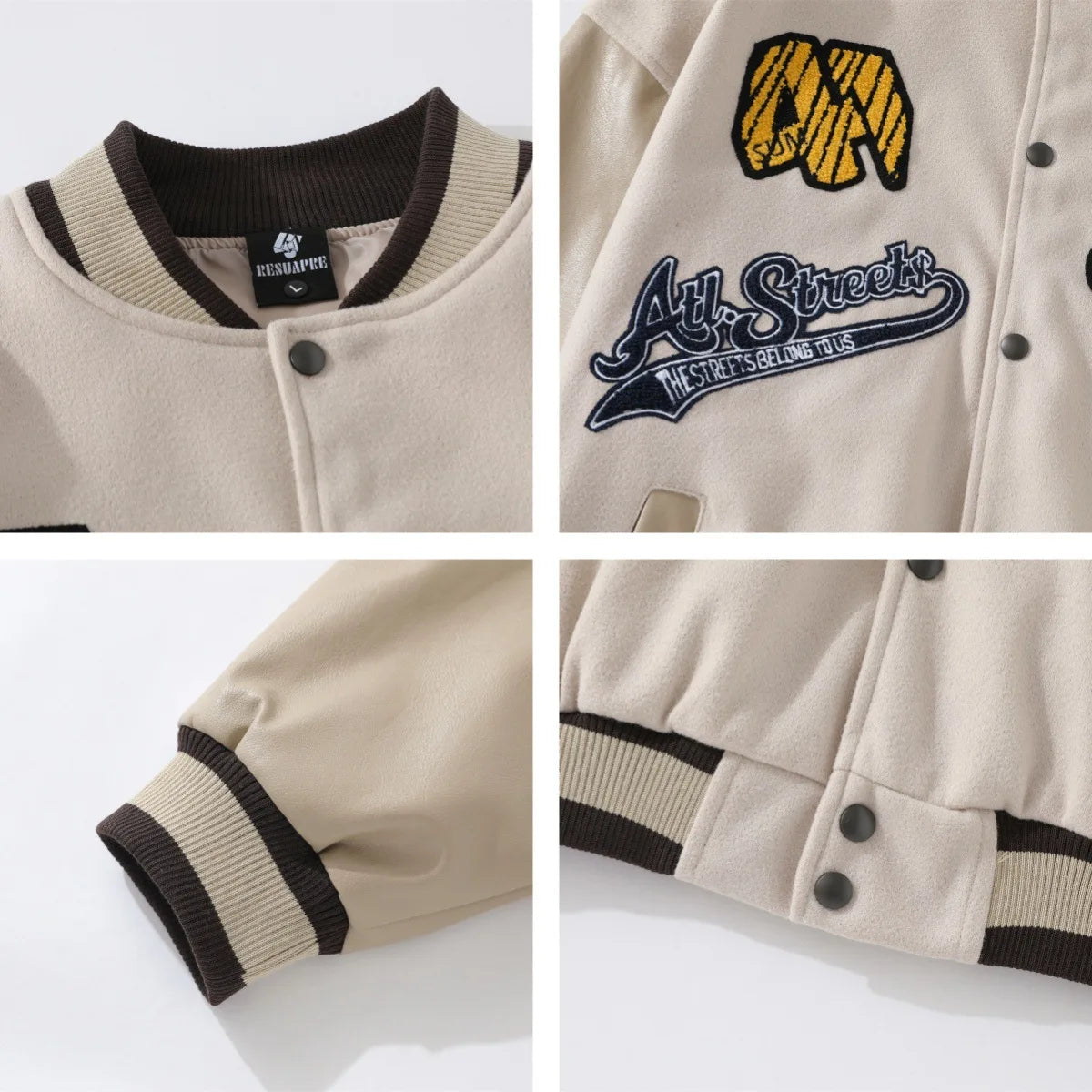 Letter Embroidery Men's Baseball Jacket Y2k Vintage Hip-Hop Varsity Windbreaker Coat