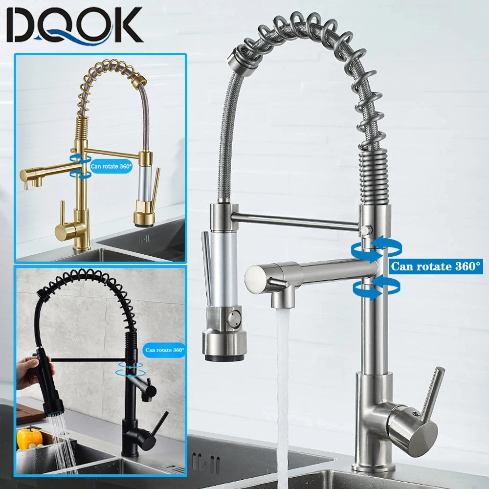 DQOK Black Brushed Spring Pull Down Kitchen Sink Faucet Hot and Cold Water Mixer Tap