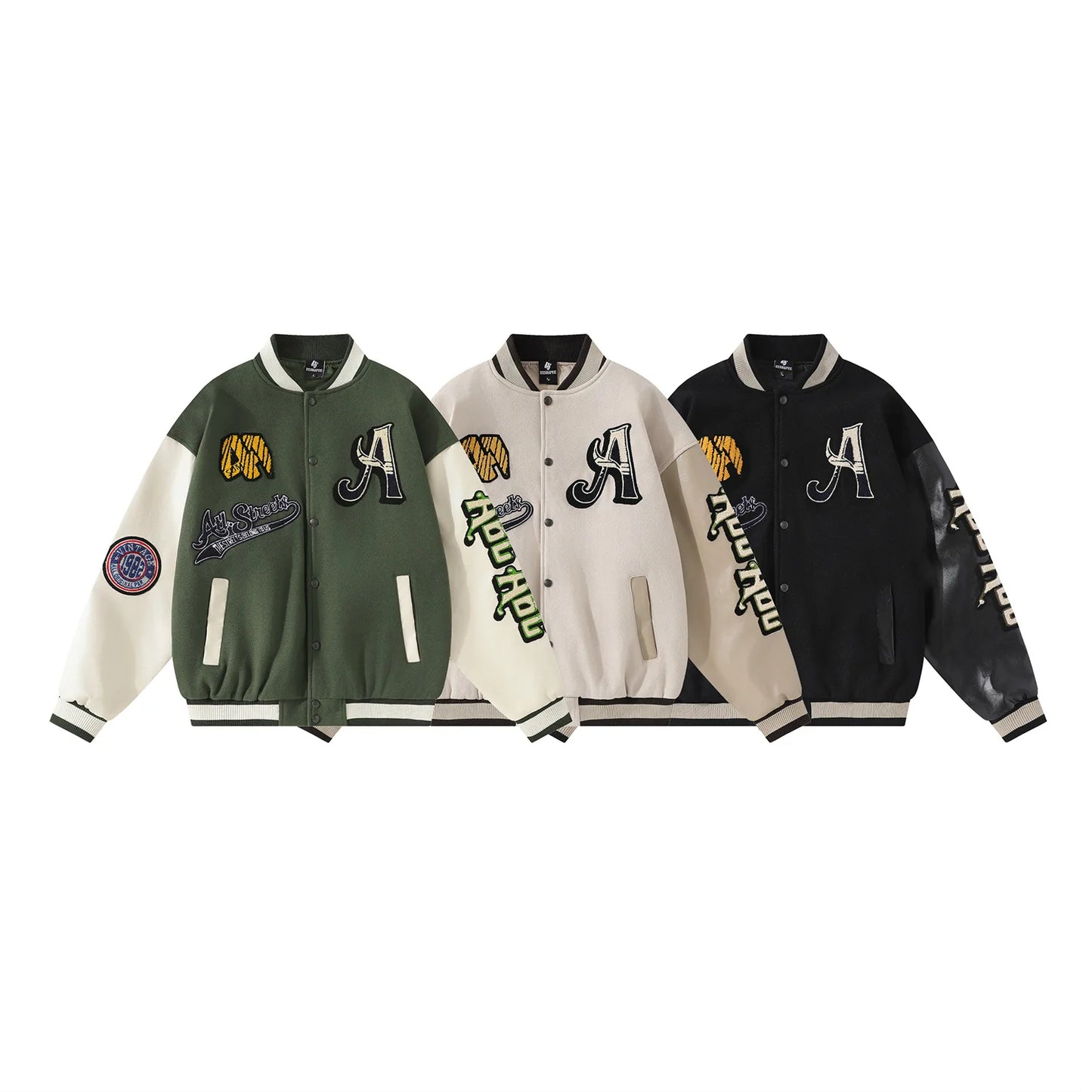 Letter Embroidery Men's Baseball Jacket Y2k Vintage Hip-Hop Varsity Windbreaker Coat