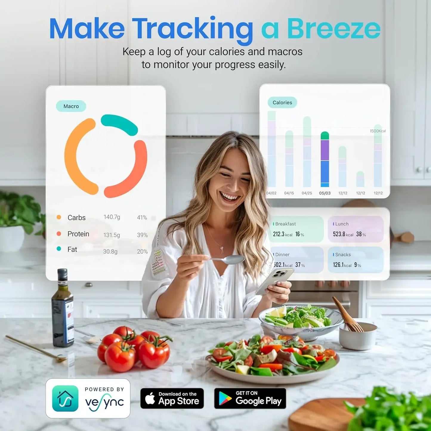 Smart Food Kitchen Scale with Nutritional Calculator and Free App for 19 Nutrients Tracking