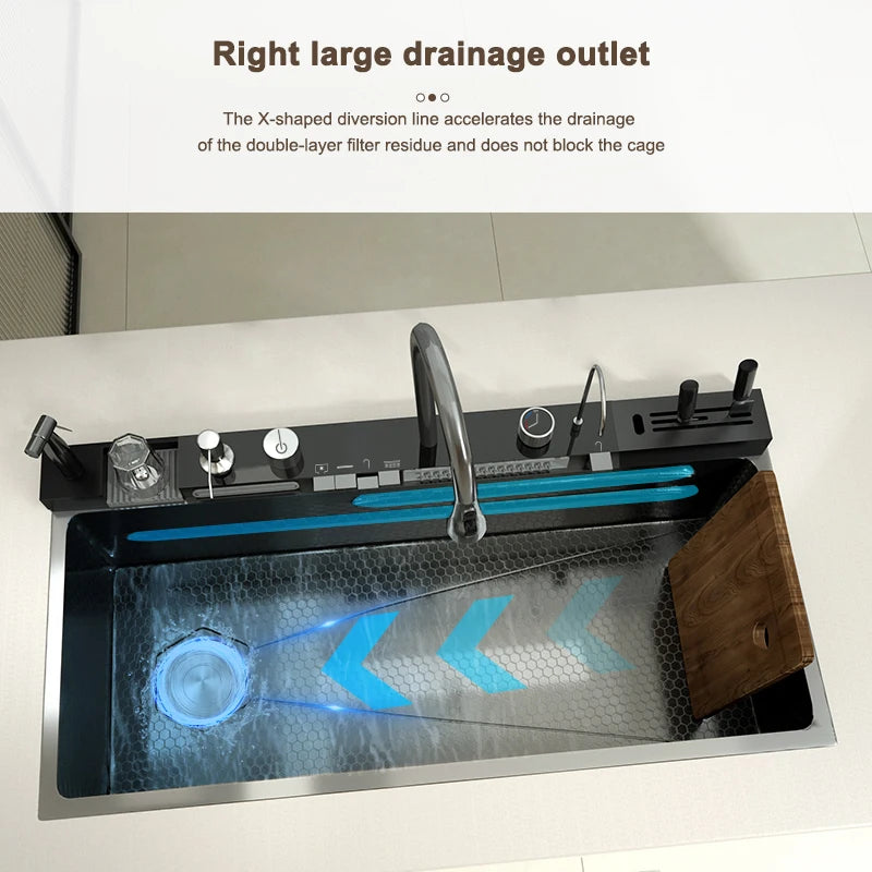 Stainless Steel Golden Kitchen Sink Faucet Waterfall Outlet
