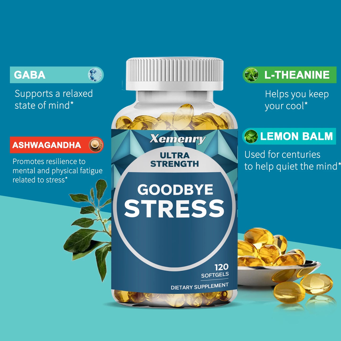 Goodbye Stress with GABA and L-Theanine 120 Capsules for Mood Relief