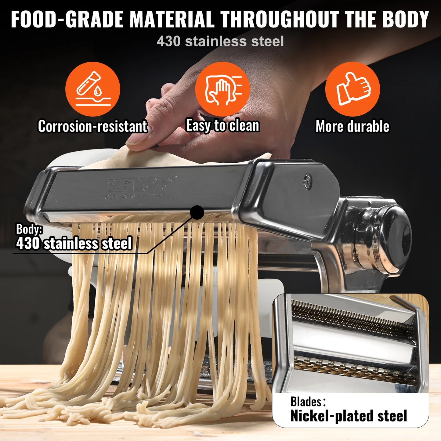 VEVOR Electric Fresh Pasta Maker Machine Stainless Steel Noodle Rollers and Cutter for Home Use