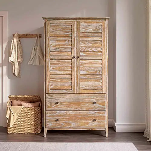 Greenport 2-Door Wardrobe Solid Wood with a Brushed White Finish for Modern Bedrooms