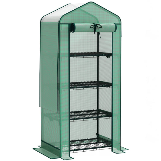 Outsunny 4 Tier Mini Greenhouse with Screen Roof for Easy Gardening