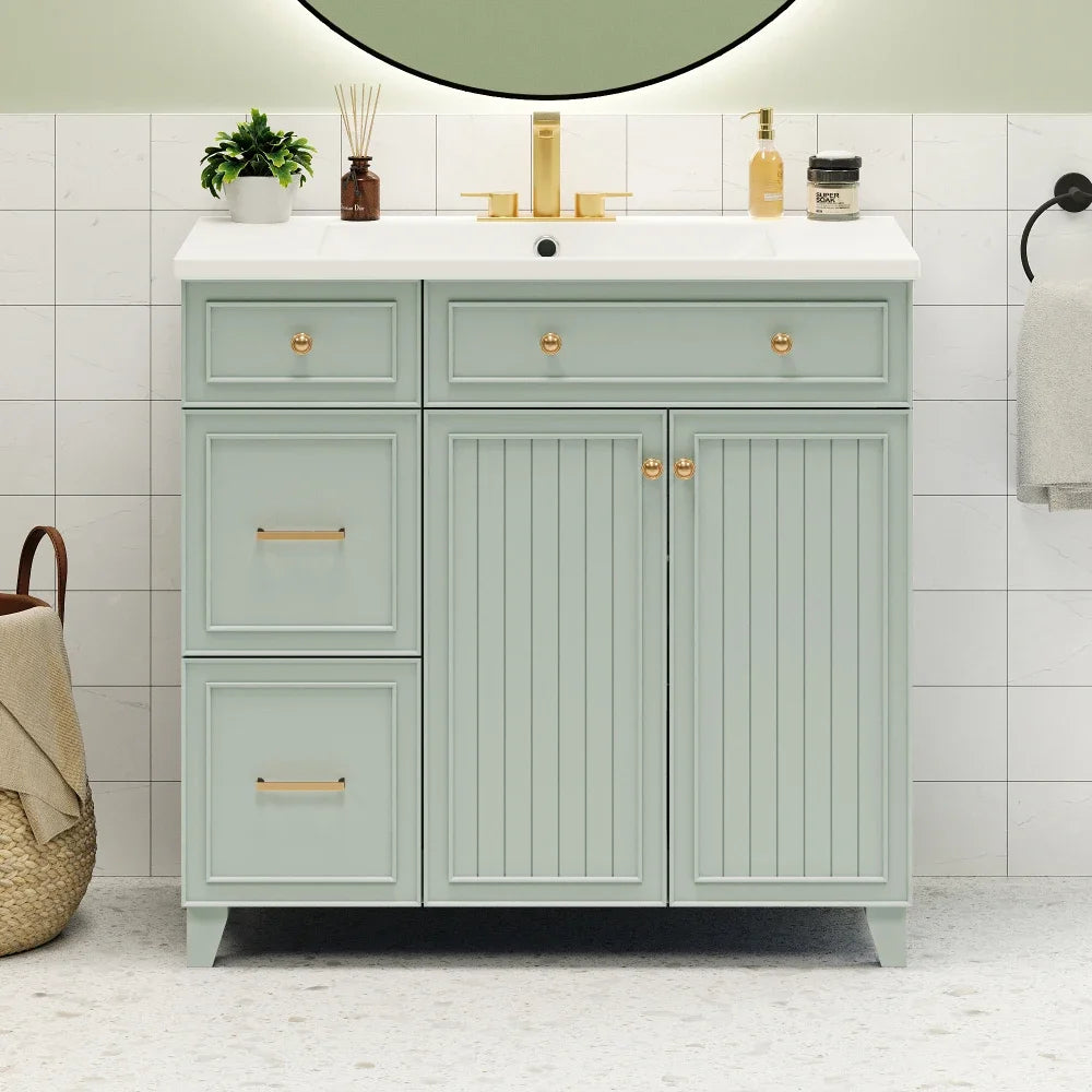 Navy Blue 36-Inch Bathroom Vanity with Resin Sink and 2 Drawers