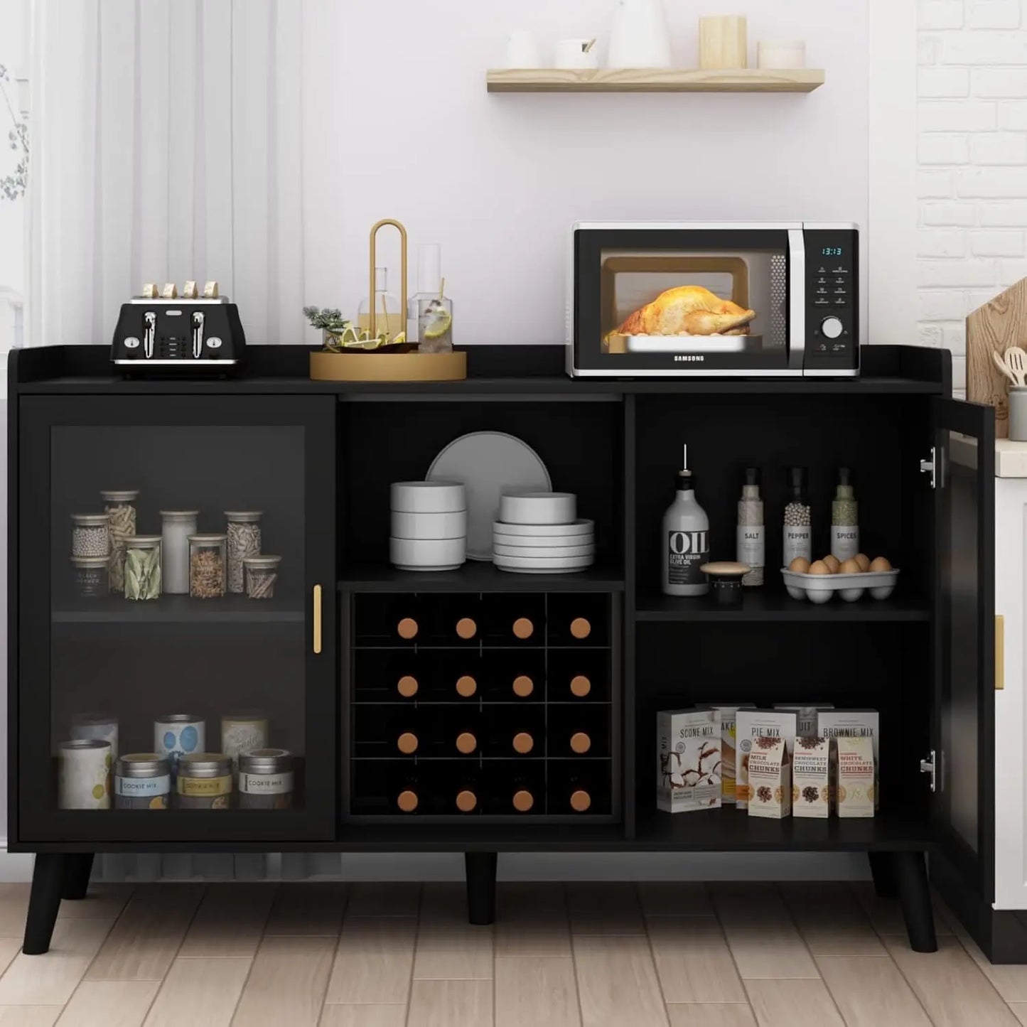 Wine Bar Cabinet with Led Light for Home Coffee and Glass Rack Storage Buffet Sideboard