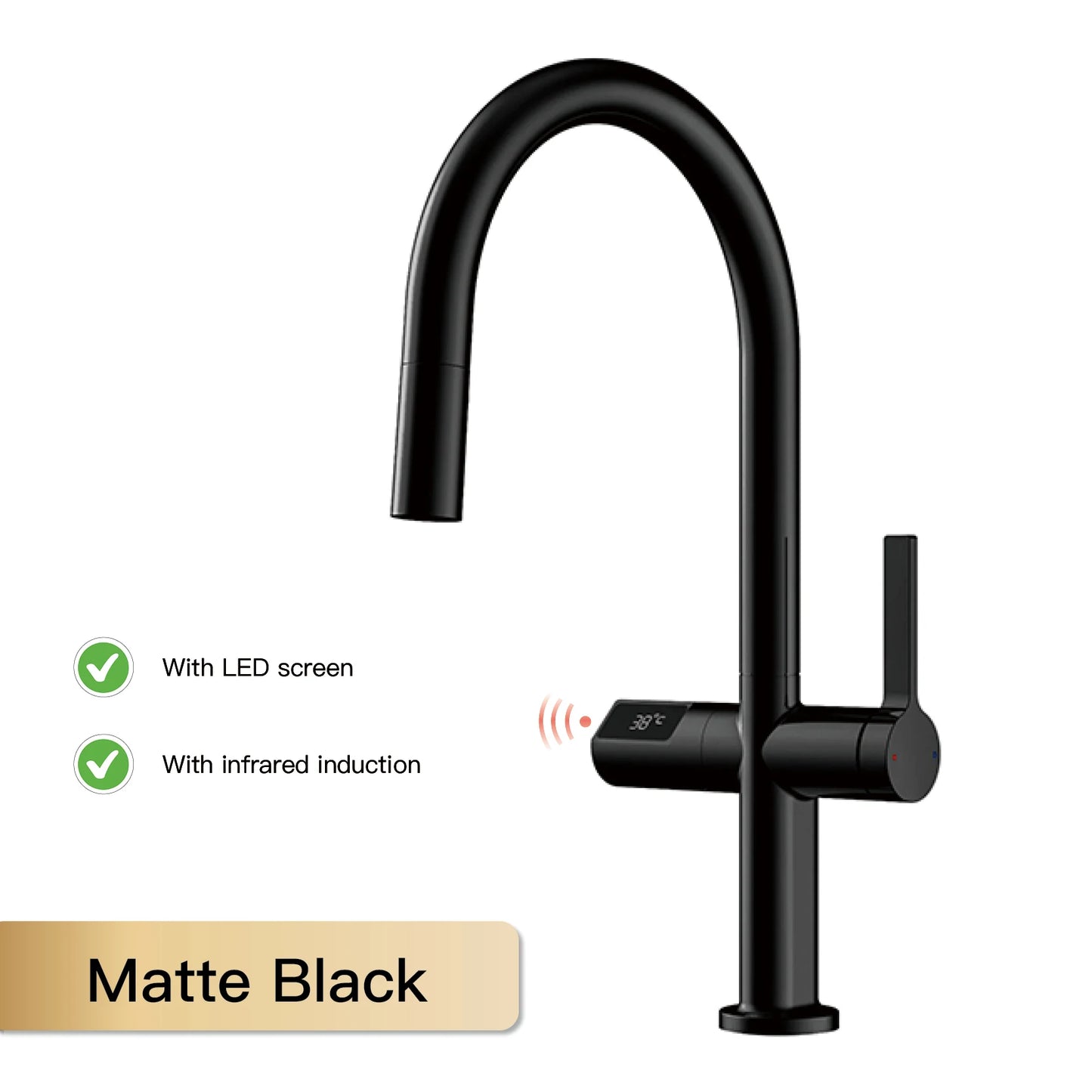 Luxury Brass Gun Gray Kitchen Faucet with LED Digital Sensing and Pull-Out Hot Cold Tap