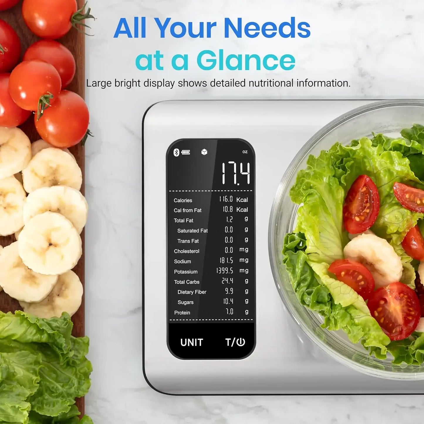 Smart Food Kitchen Scale with Nutritional Calculator and Free App for 19 Nutrients Tracking