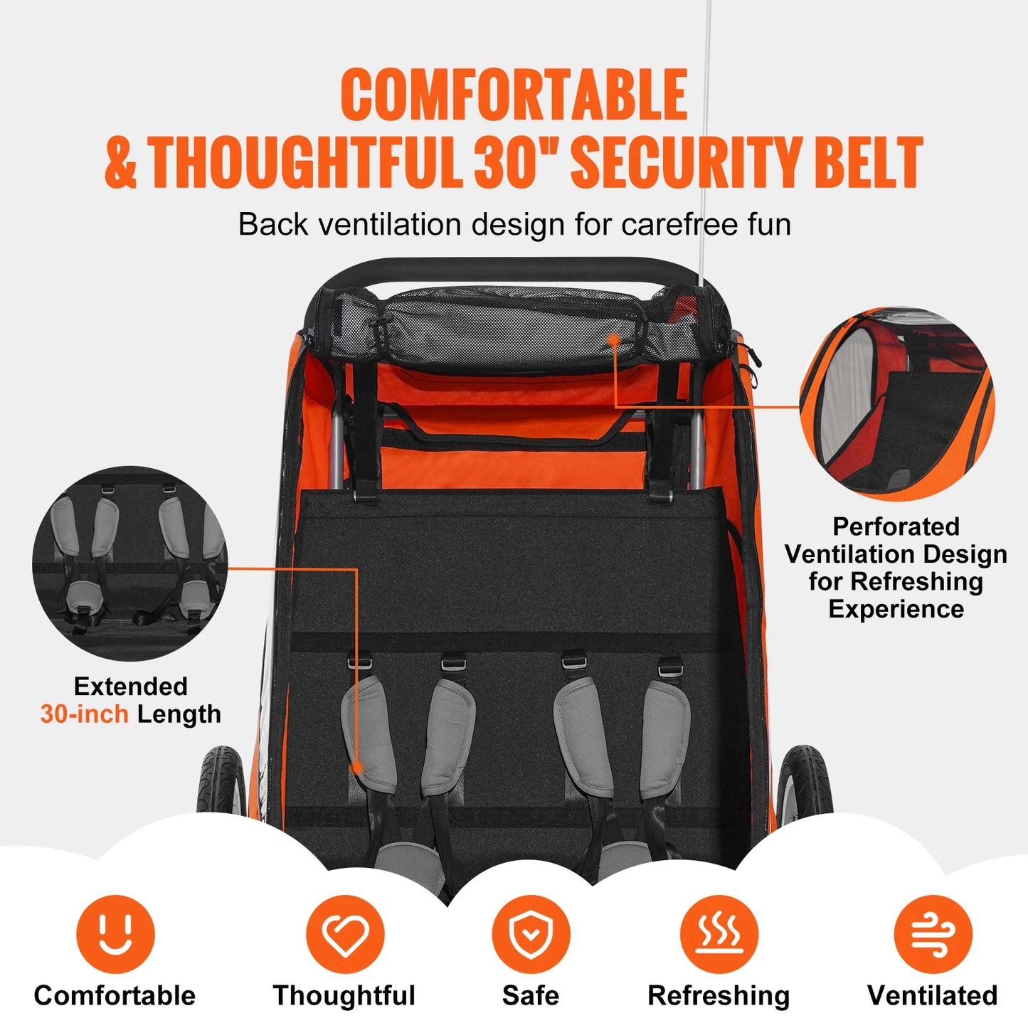 VEVOR 100/110/120 lbs Child Bike Trailer Canopy Carrier Stroller for Kids