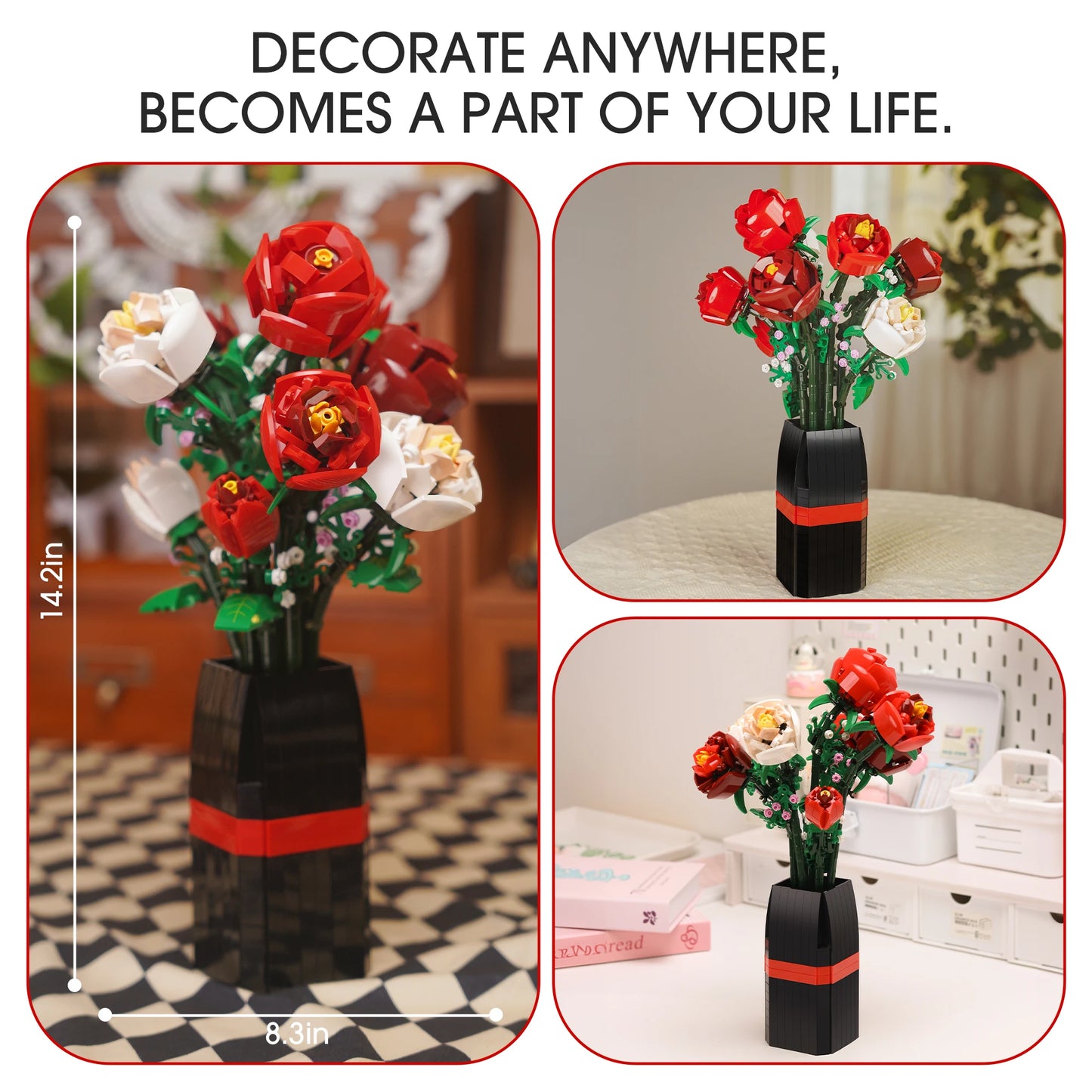 Flowers Bouquet Building Decoration Set 818 PCS Ideal Gifts for Christmas Mother's Day Valentine's
