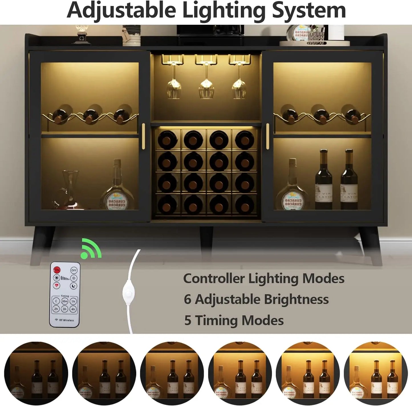 Wine Bar Cabinet with Led Light for Home Coffee and Glass Rack Storage Buffet Sideboard