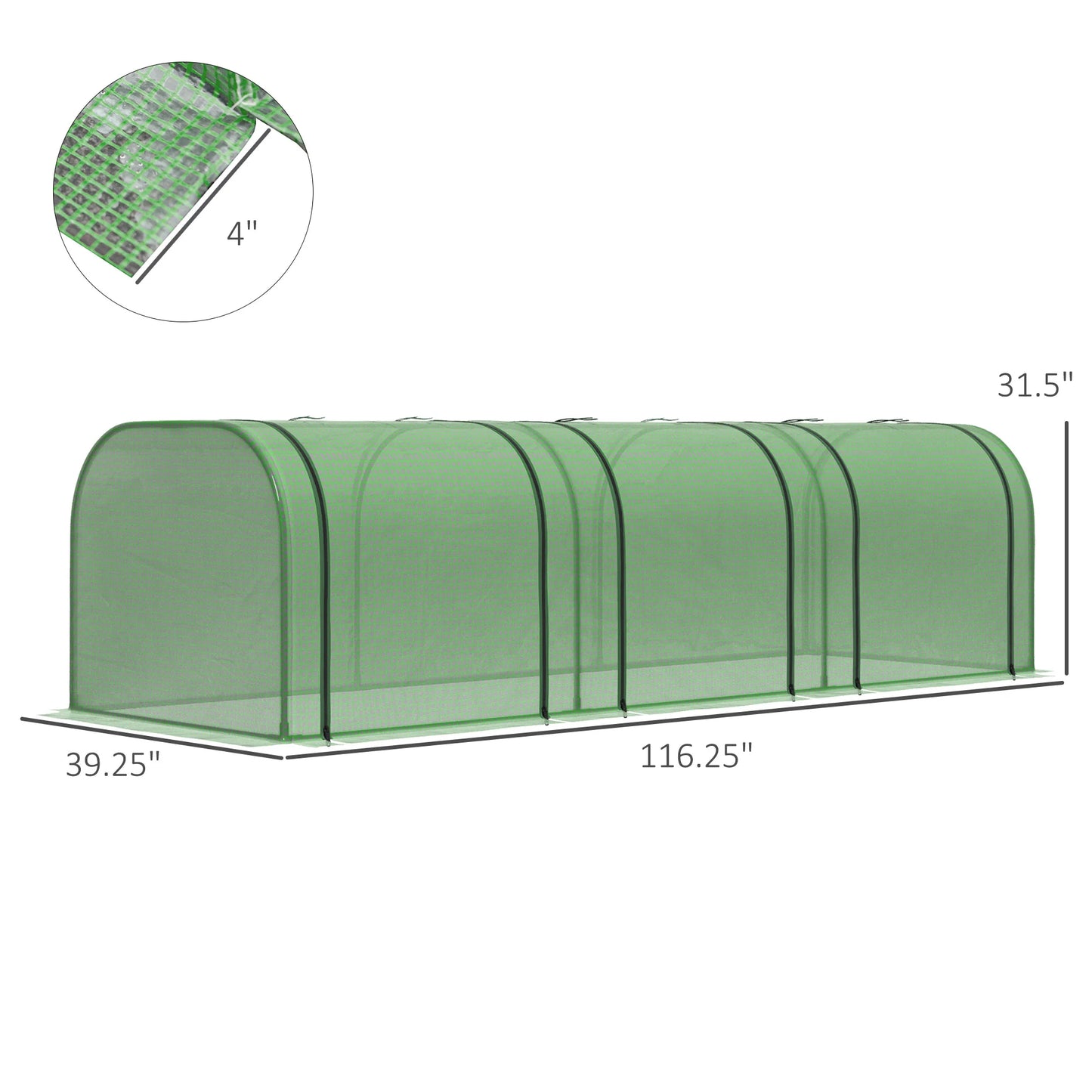10' X 3' X 2.5' Tunnel Greenhouse Green Grow House With Roll Up Doors Green