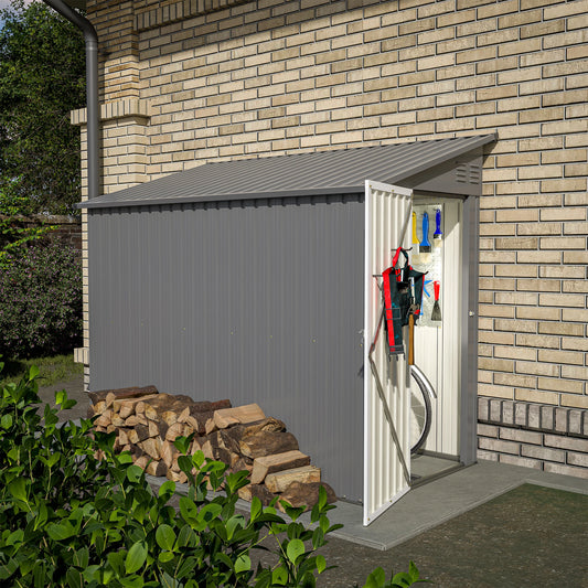 LZBEITEM 4' x 8' Metal Wall Side Storage Shed Grey for Garden and Backyard Storage