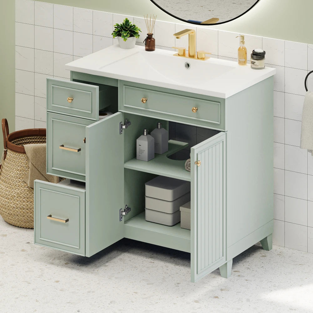 Navy Blue 36-Inch Bathroom Vanity with Resin Sink and 2 Drawers
