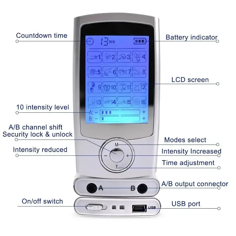 16 Model Digital Therapy Massager EMS Electric Herald Tens Machine