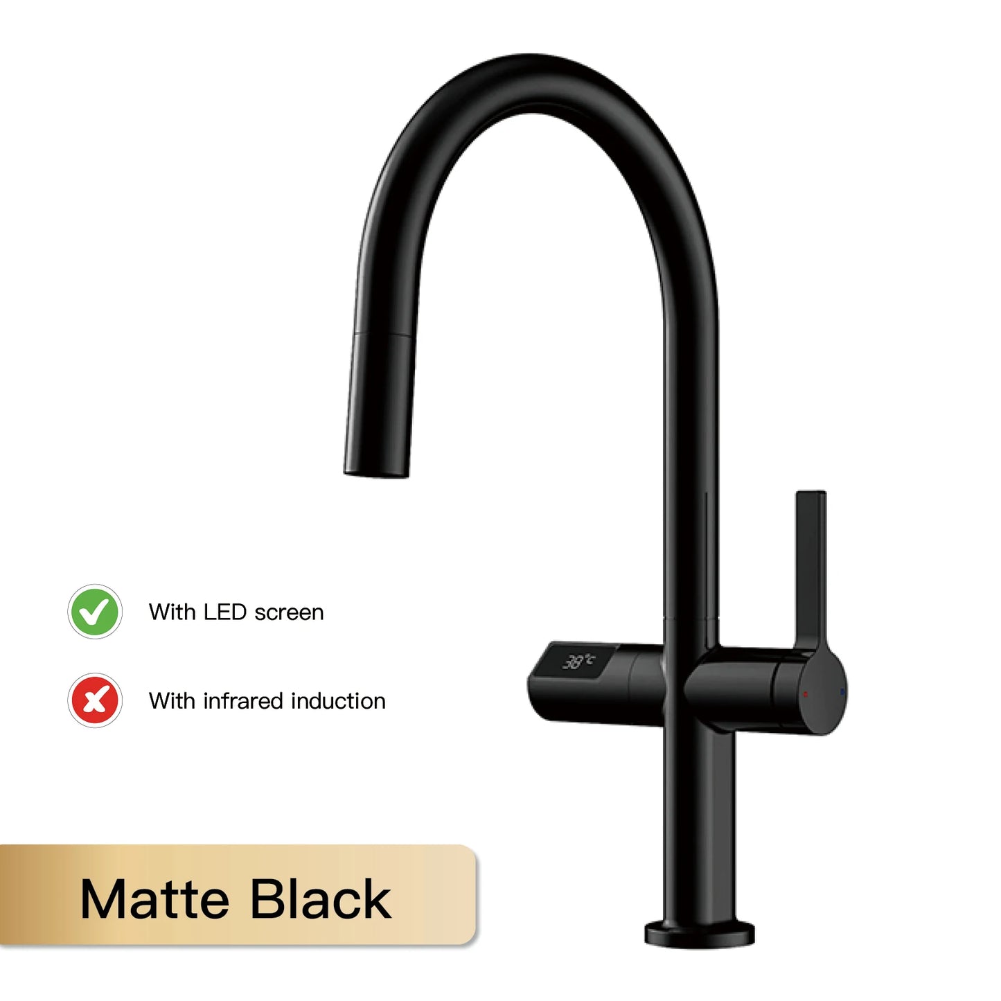 Luxury Brass Gun Gray Kitchen Faucet with LED Digital Sensing and Pull-Out Hot Cold Tap