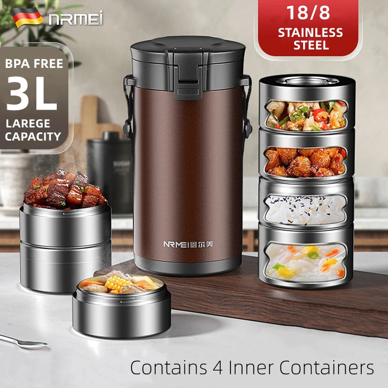Large Capacity Stainless Steel Thermal Insulation Lunch Box Multi Layer Portable Leakproof Bento Box