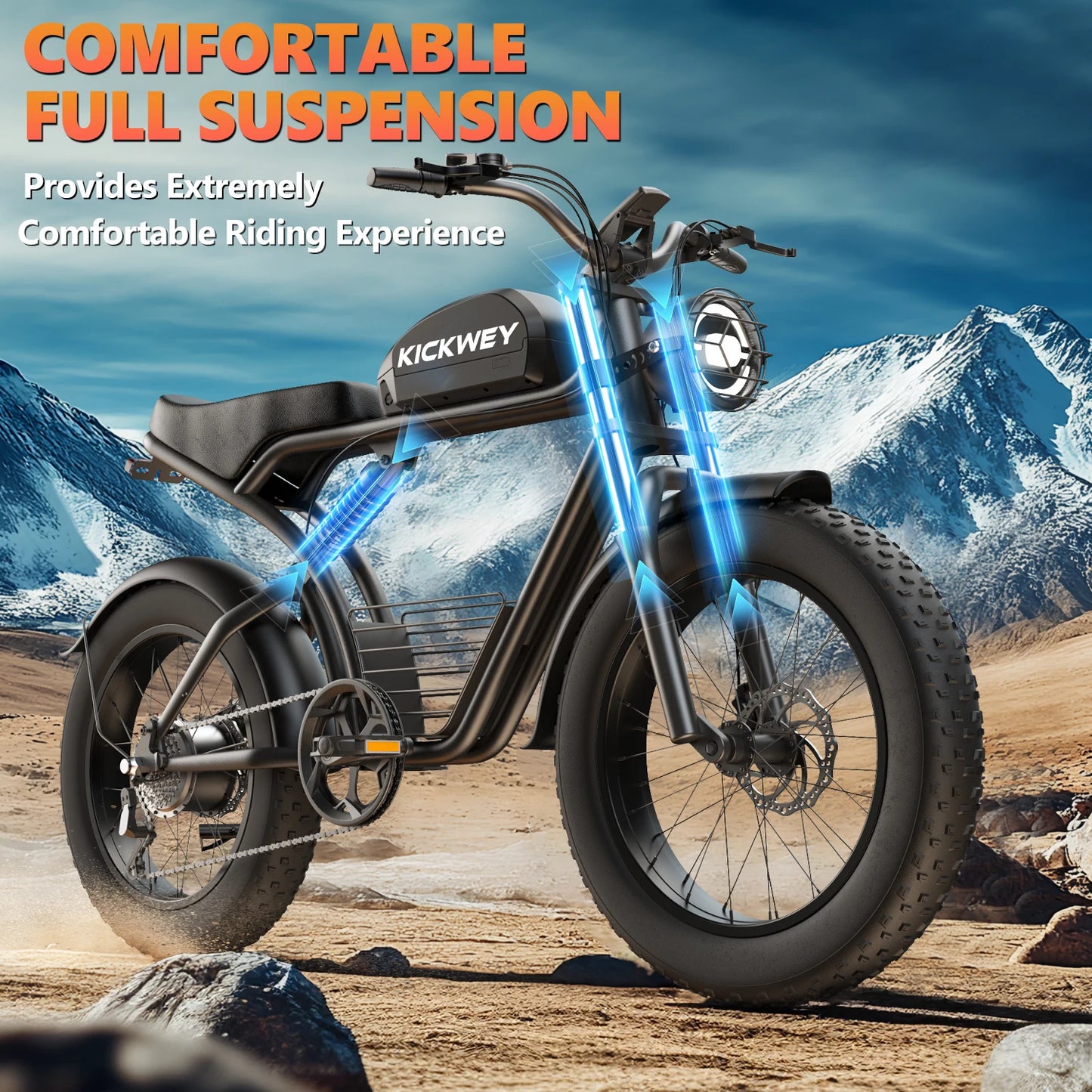 Kickwey K7 Adult Electric Bicycle 1500W 48V 23Ah Mountain E Bike 20 Inch Fat Tire Off Road Adventure