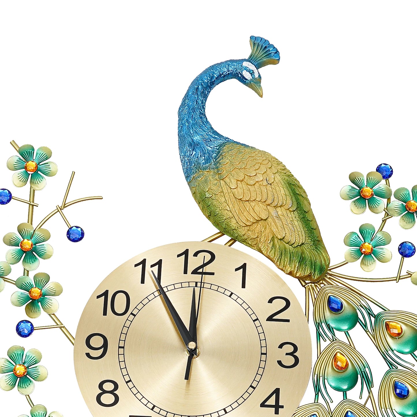 Luxury Peacock Wall Clock 8.26 Inch Metal 3D Art Decoration for Dining Room