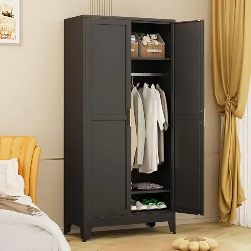 White Wardrobe Closet with 2 Doors and Adjustable Shelves