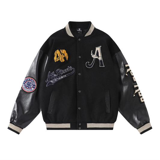 Letter Embroidery Men's Baseball Jacket Y2k Vintage Hip-Hop Varsity Windbreaker Coat