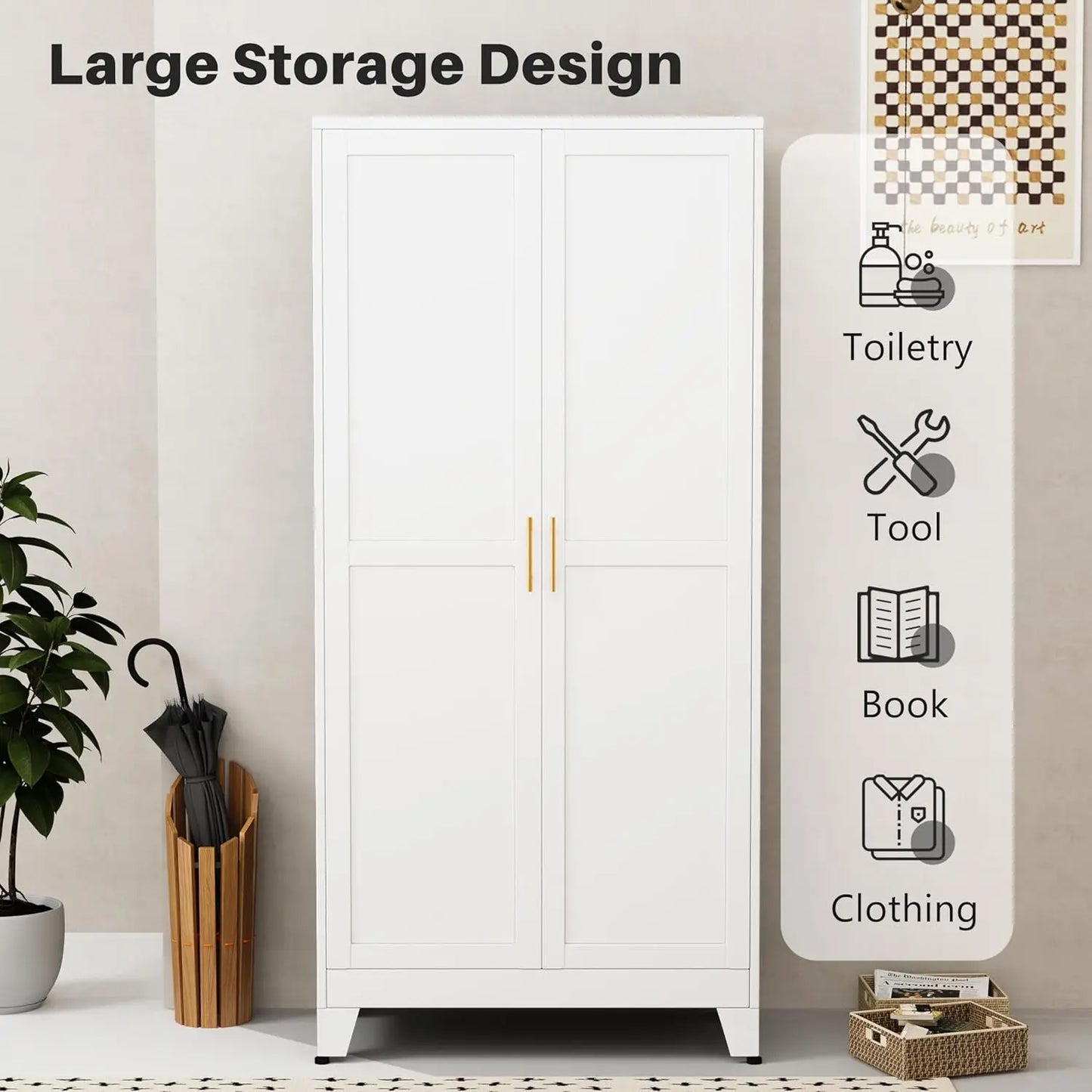 White Wardrobe Closet with 2 Doors and Adjustable Shelves