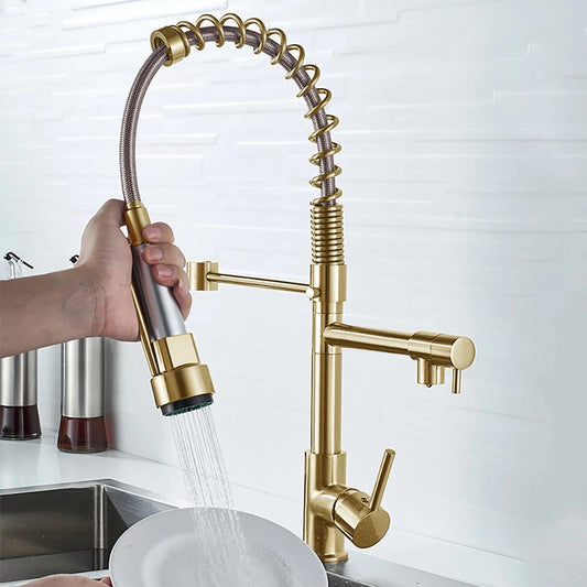 DQOK Black Brushed Spring Pull Down Kitchen Sink Faucet Hot and Cold Water Mixer Tap