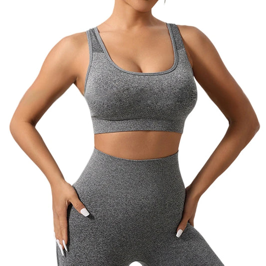 Women Workout Sets 2 Piece Stretchy Sports Bra and High Waisted Seamless Shorts Gym Clothes