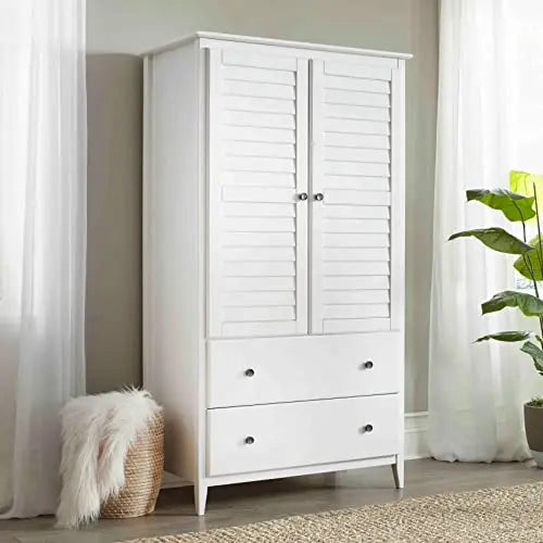 Greenport 2-Door Wardrobe Solid Wood with a Brushed White Finish for Modern Bedrooms