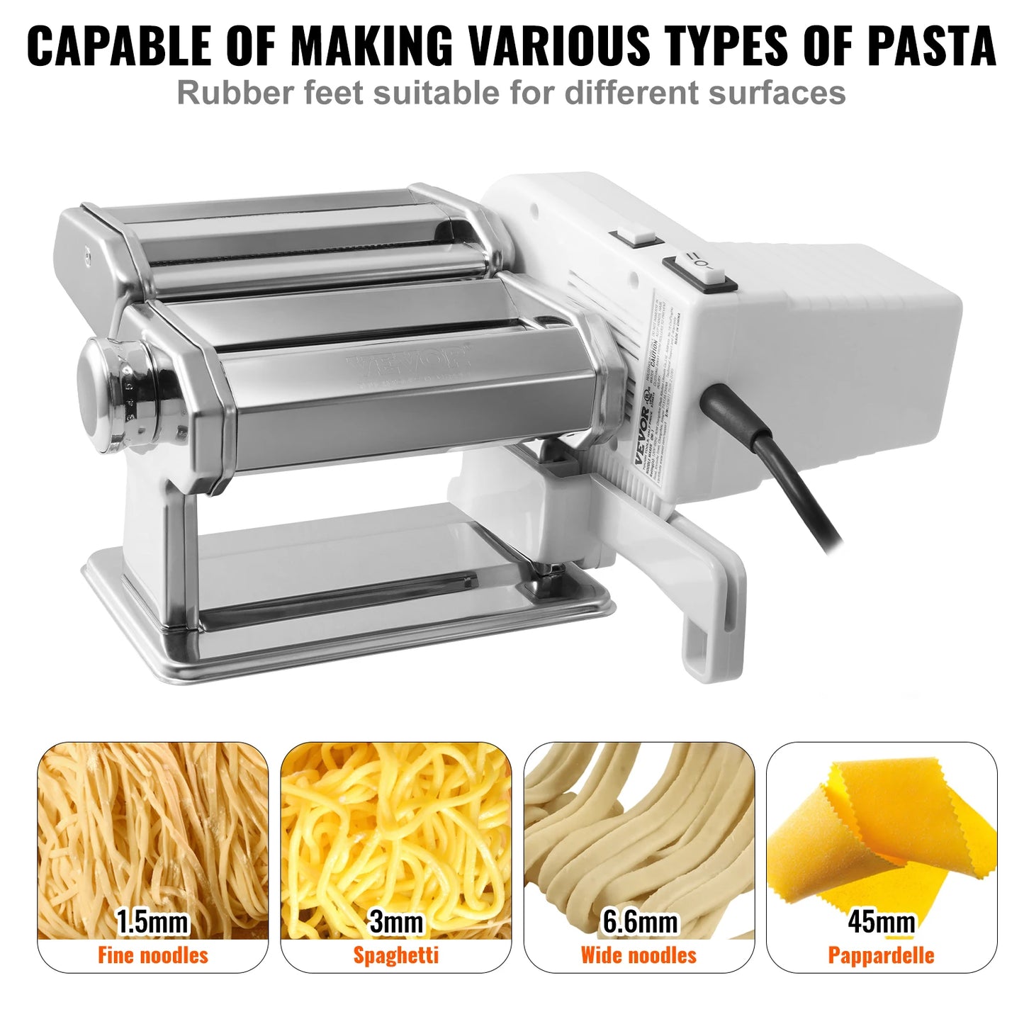 VEVOR Electric Fresh Pasta Maker Machine Stainless Steel Noodle Rollers and Cutter for Home Use