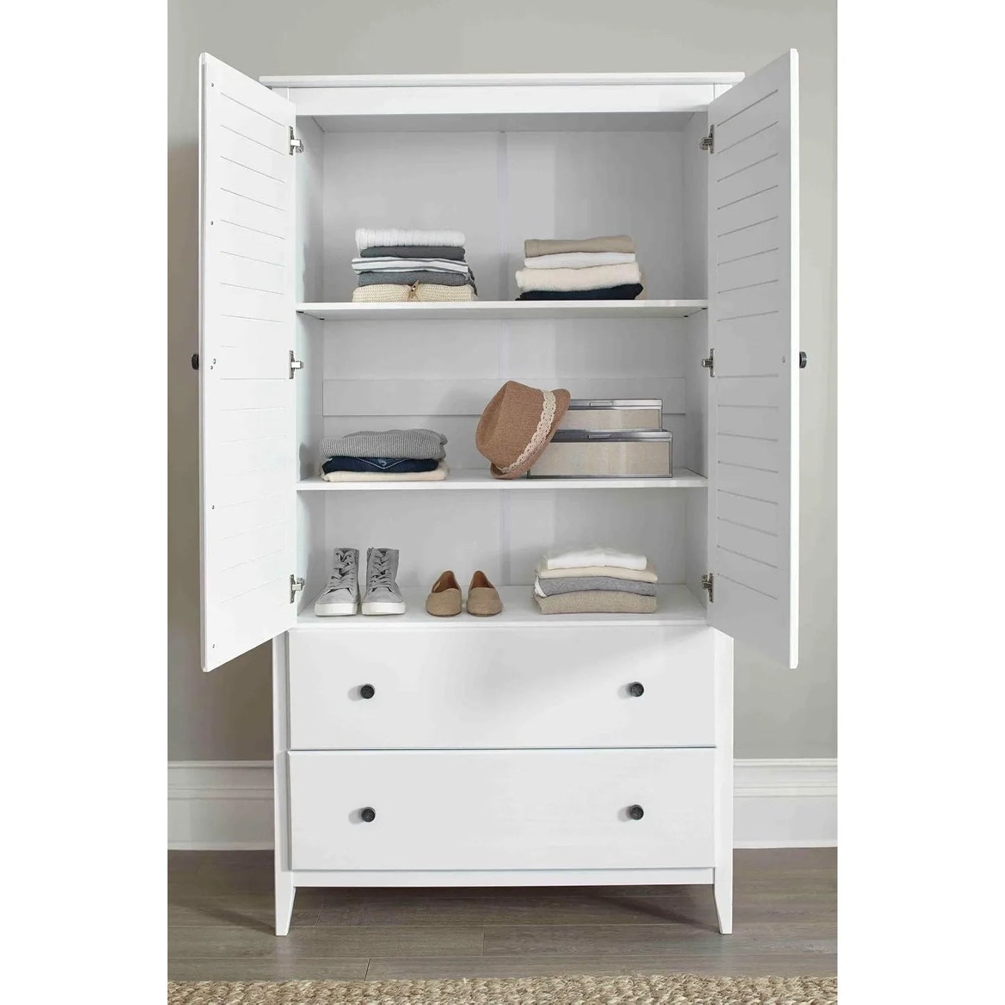 Greenport 2-Door Wardrobe Solid Wood with a Brushed White Finish for Modern Bedrooms