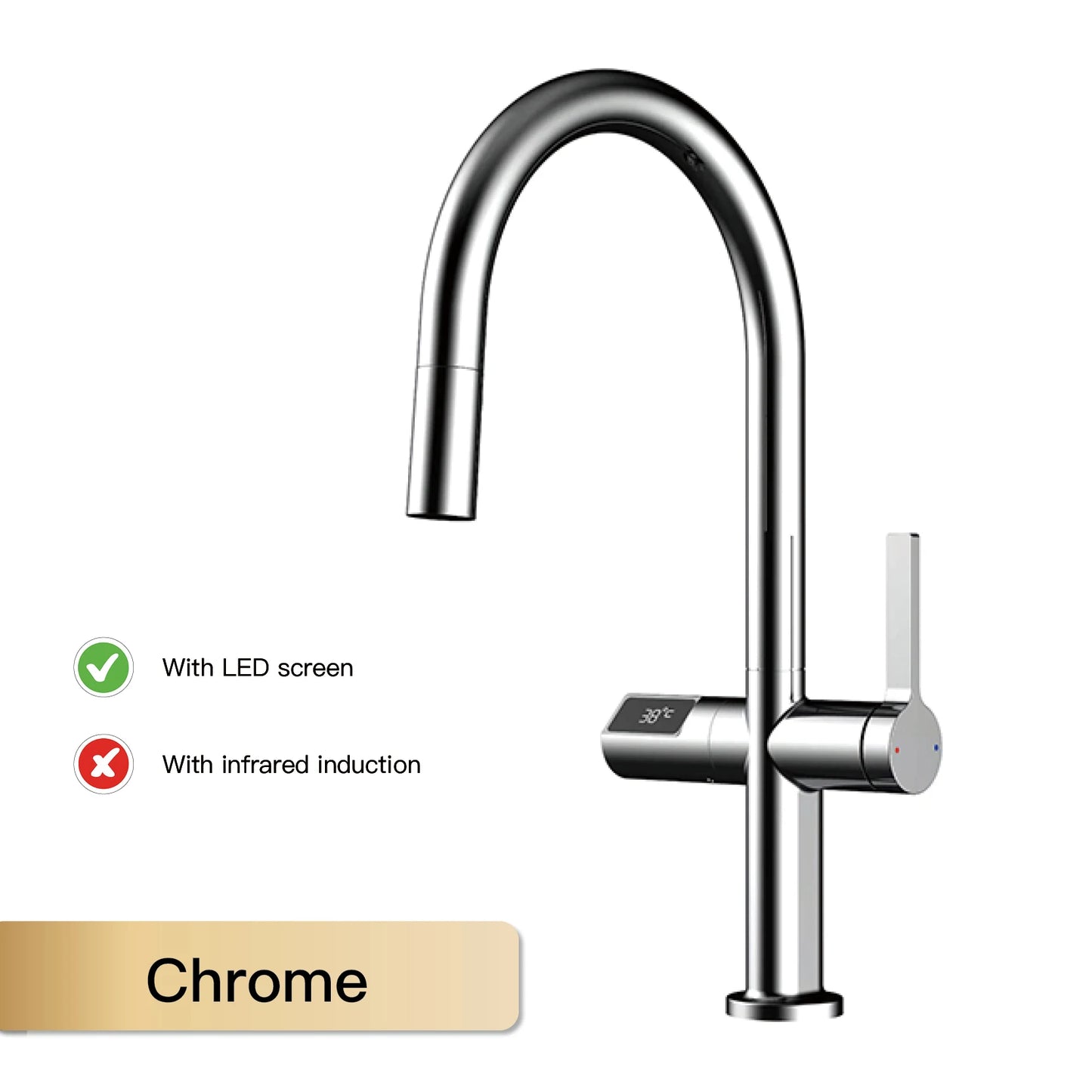 Luxury Brass Gun Gray Kitchen Faucet with LED Digital Sensing and Pull-Out Hot Cold Tap