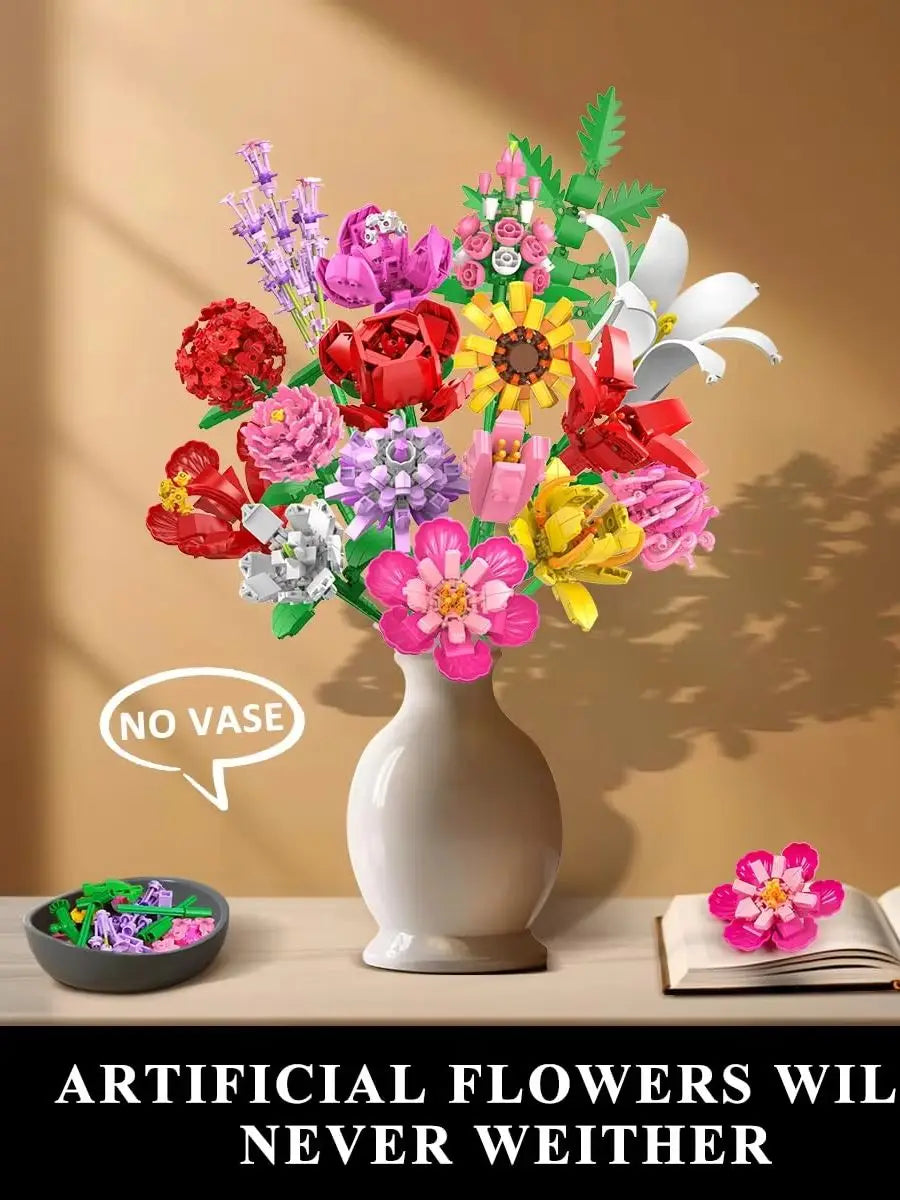 Flower Bouquet Building Set: Botanical Toy for Home Decor & Birthday Gift for Adults and Kids 8+