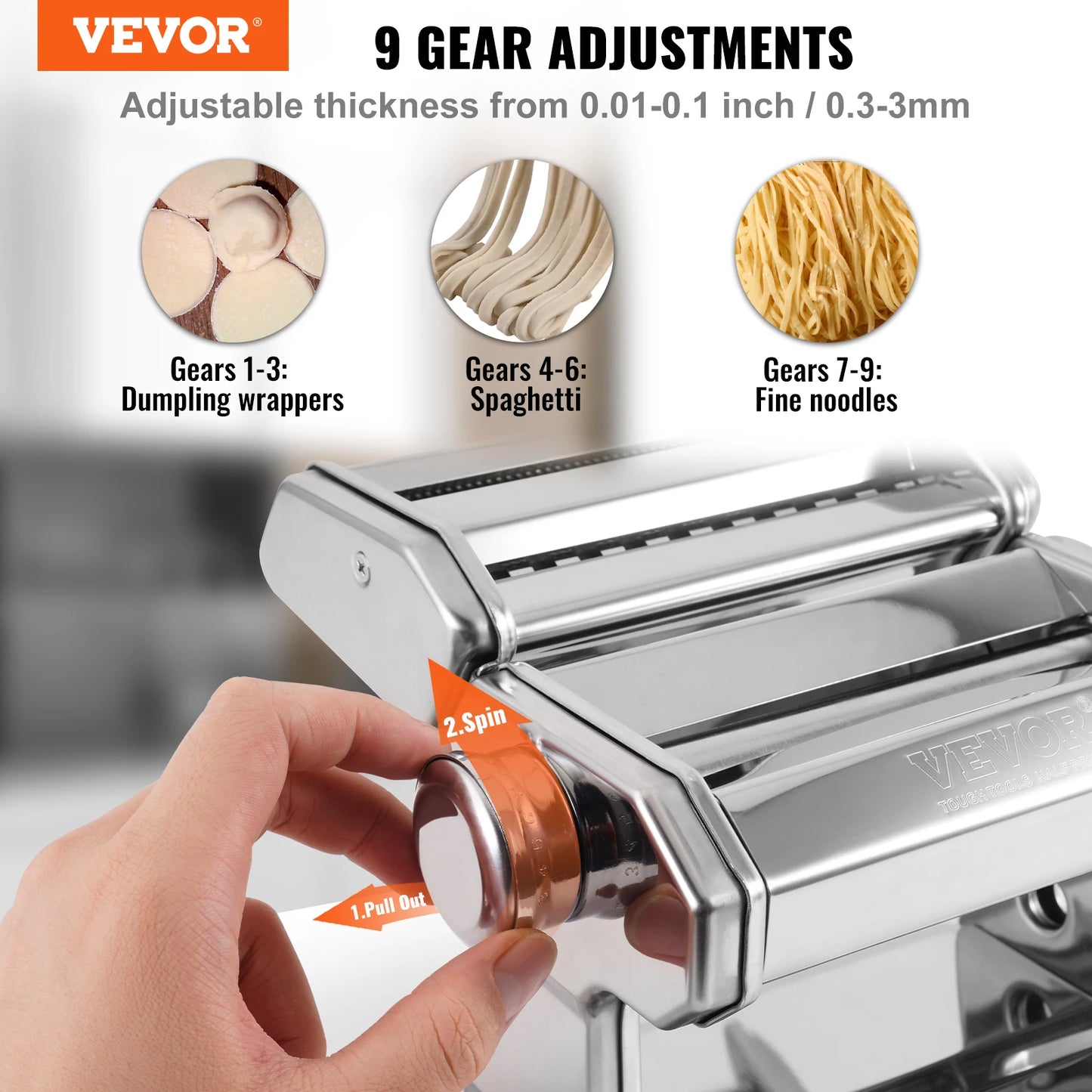 VEVOR Electric Fresh Pasta Maker Machine Stainless Steel Noodle Rollers and Cutter for Home Use