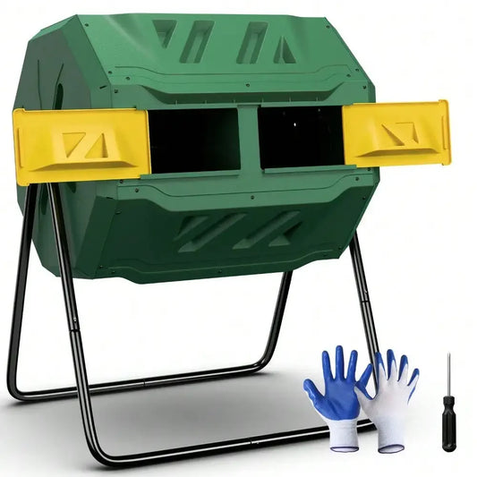43 Gals Outdoor Compost Tumbler Bin Green Dual Chamber Composter