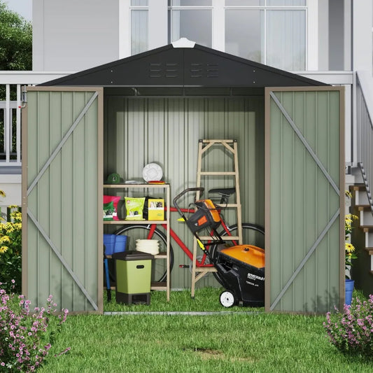 8 X 6 FT Lockable Metal Garden Shed Steel Anti-Corrosion Storage House with Single Lockable Door