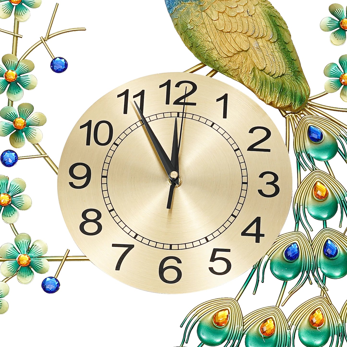 Luxury Peacock Wall Clock 8.26 Inch Metal 3D Art Decoration for Dining Room