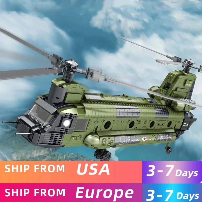 1622PCS CH-47 Chinook Transport Plane Building Blocks Military Helicopter Model Toys for Kids